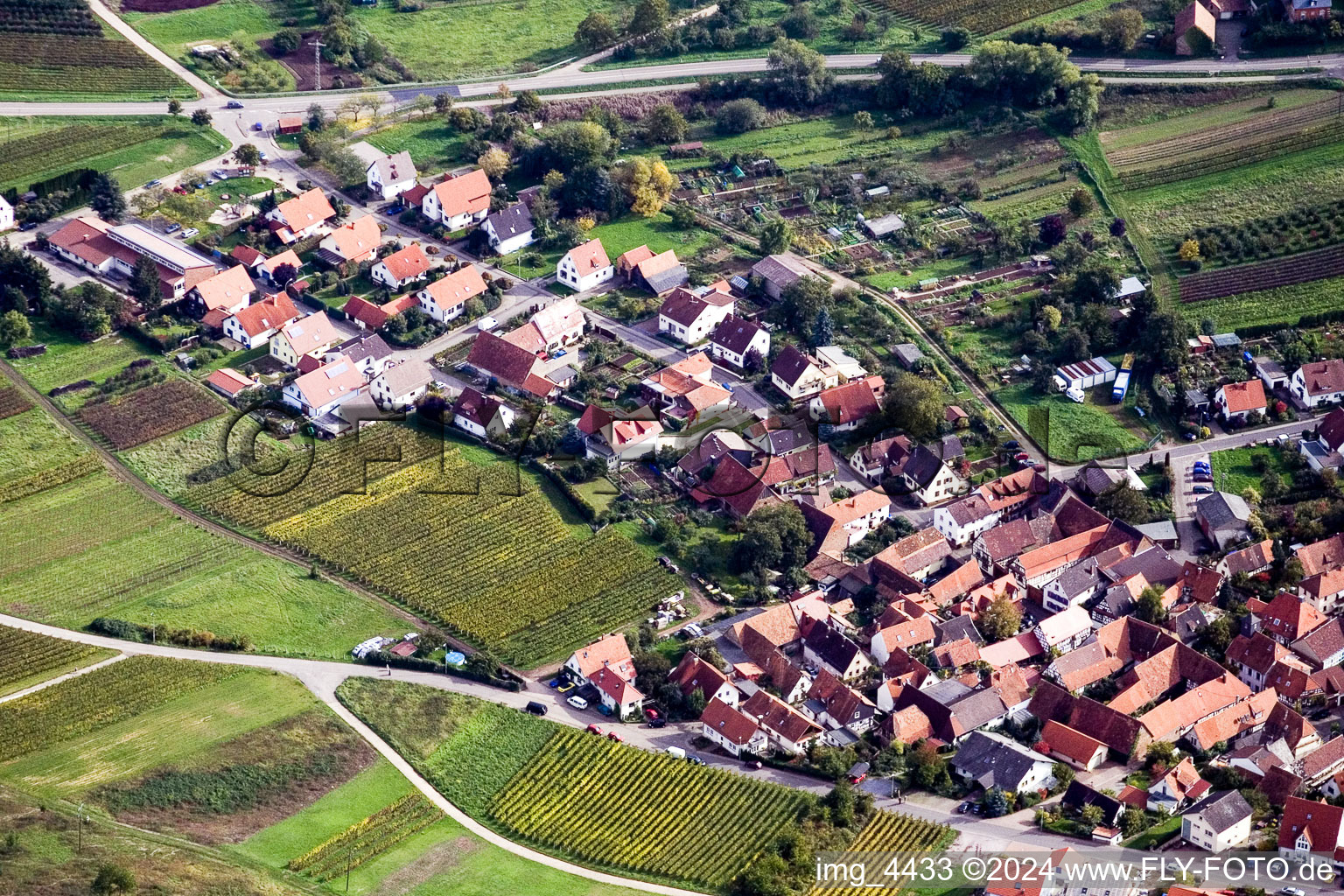 Aerial view of Gleiszellen-Gleishohrbach in the district Gleishorbach in Gleiszellen-Gleishorbach in the state Rhineland-Palatinate, Germany