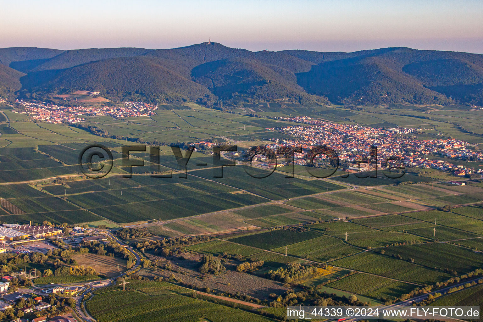 Aerial view of From the southeast in Maikammer in the state Rhineland-Palatinate, Germany