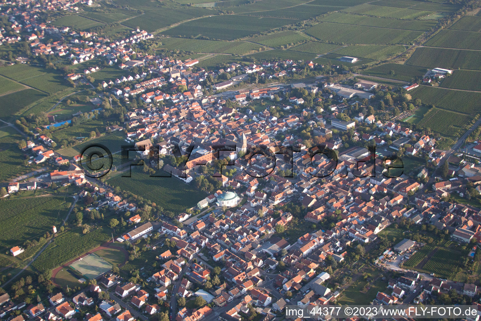 Drone recording of District Mußbach in Neustadt an der Weinstraße in the state Rhineland-Palatinate, Germany