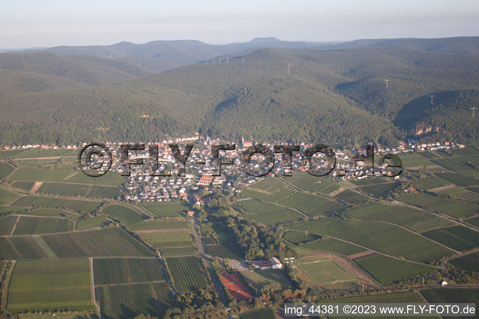 District Königsbach in Neustadt an der Weinstraße in the state Rhineland-Palatinate, Germany from above