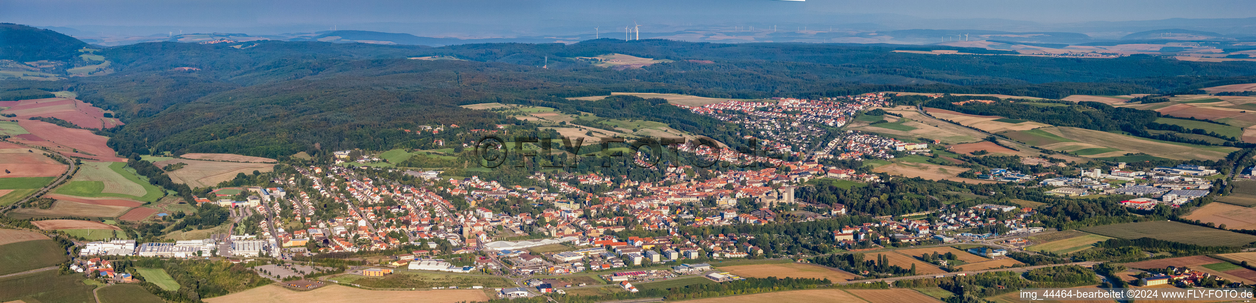 Panoramic perspective of Town View of the streets and houses of the residential areas in Kirchheimbolanden in the state Rhineland-Palatinate, Germany