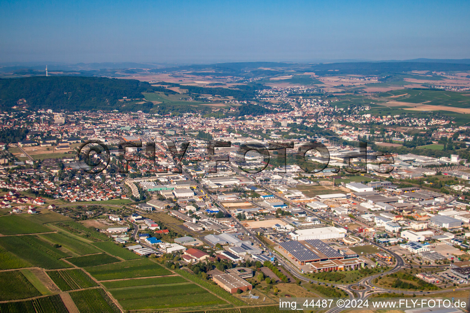 Aerial view of Town View of the streets and houses of the residential areas in Bad Kreuznach in the state Rhineland-Palatinate