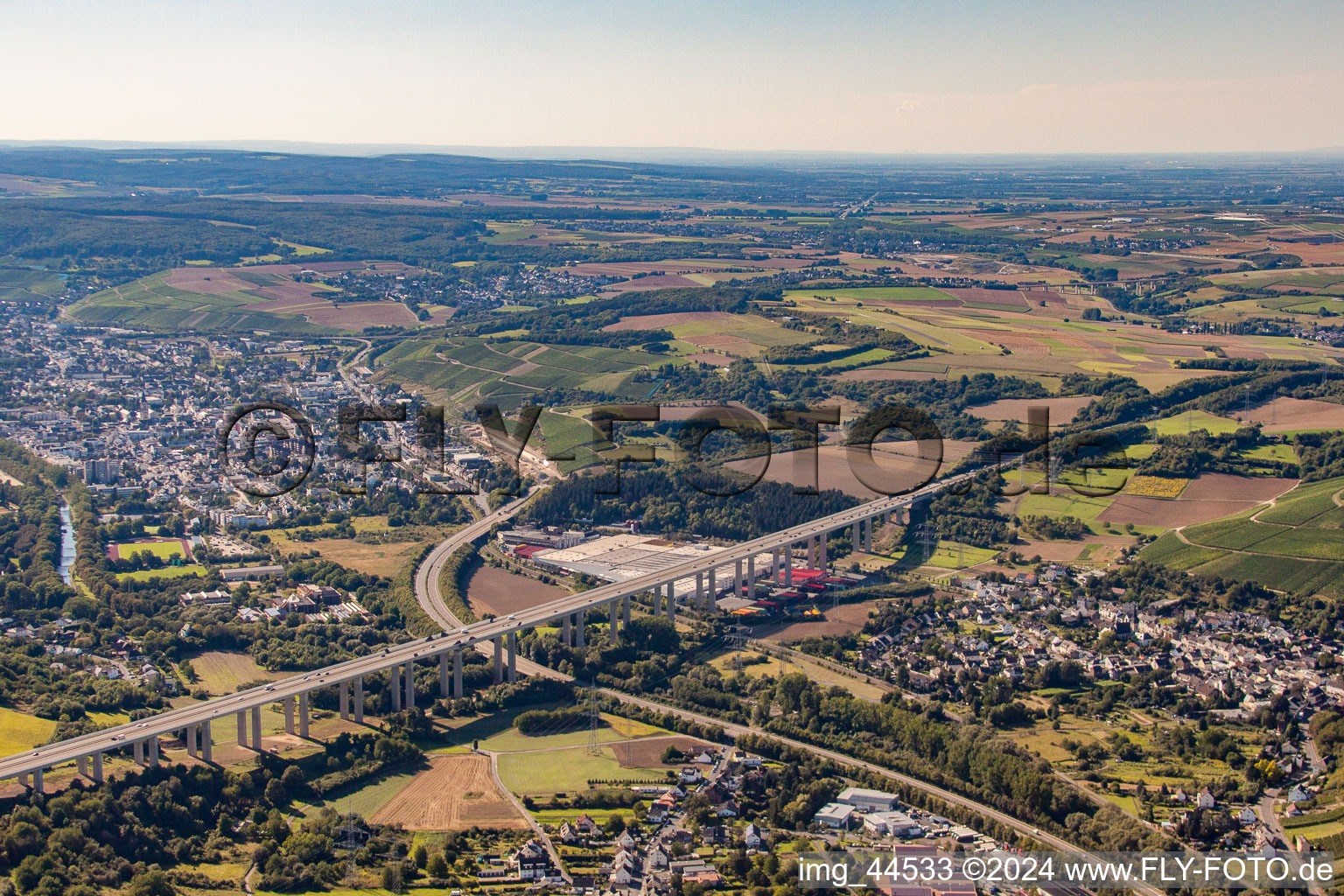 Routing and traffic lanes over the highway bridge in the motorway A 61 in Bad Neuenahr-Ahrweiler in the state Rhineland-Palatinate