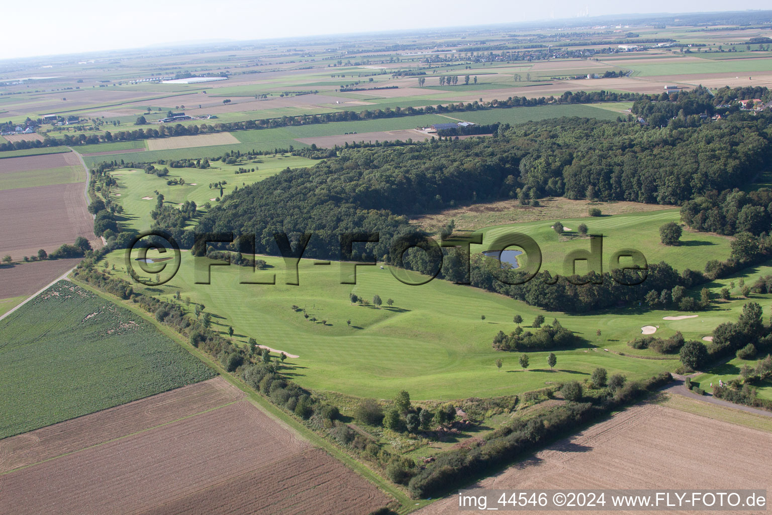 Aerial view of Golf course in the forest at the castle Miel in Miel in the state North Rhine-Westphalia, Germany