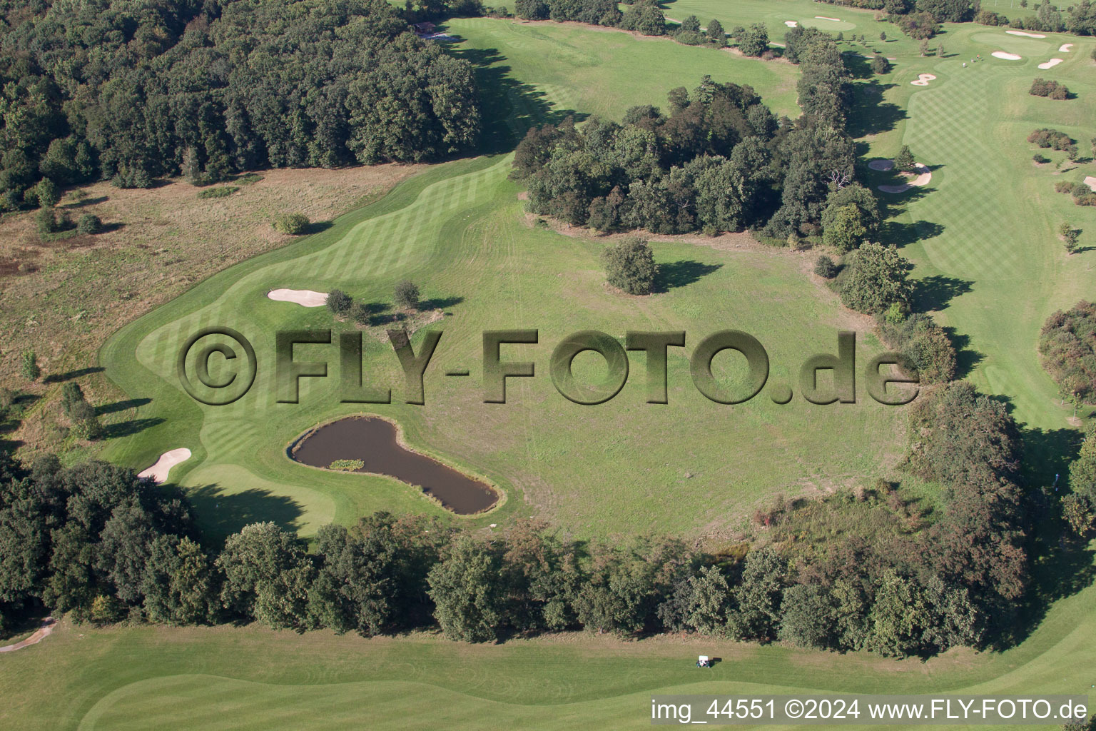 Aerial photograpy of Golf course in the forest at the castle Miel in Miel in the state North Rhine-Westphalia, Germany