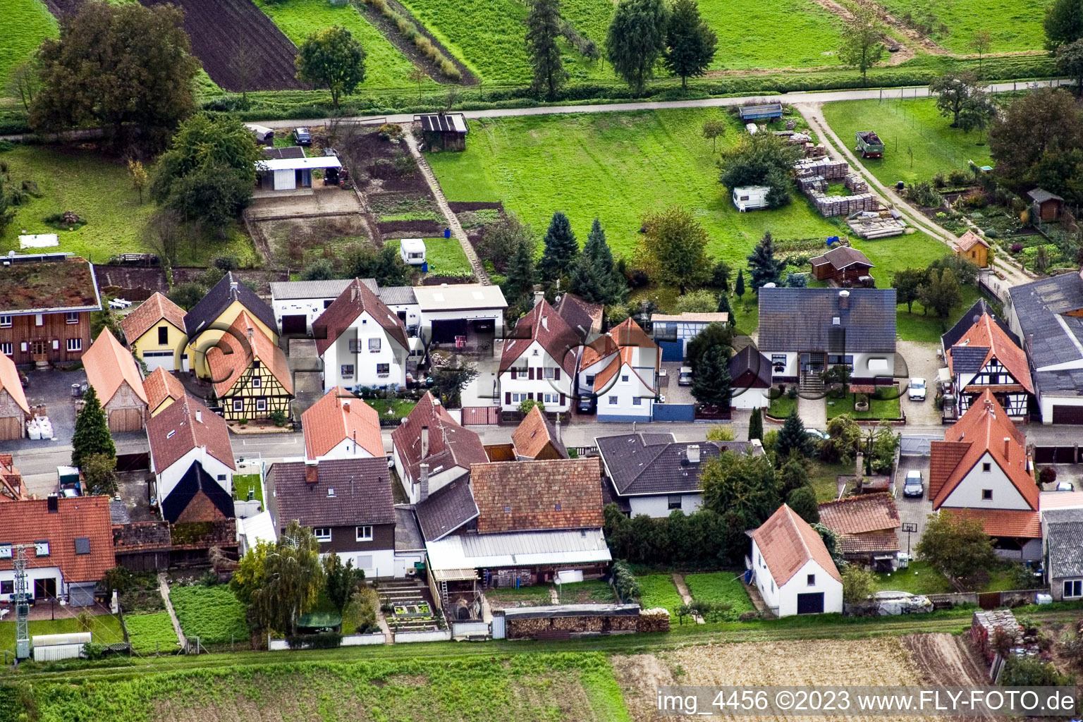 Drone recording of Gänsried in Freckenfeld in the state Rhineland-Palatinate, Germany