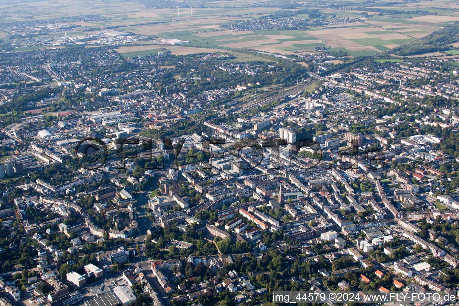 Town View of the streets and houses of the residential areas in the district Guerzenich in Dueren in the state North Rhine-Westphalia