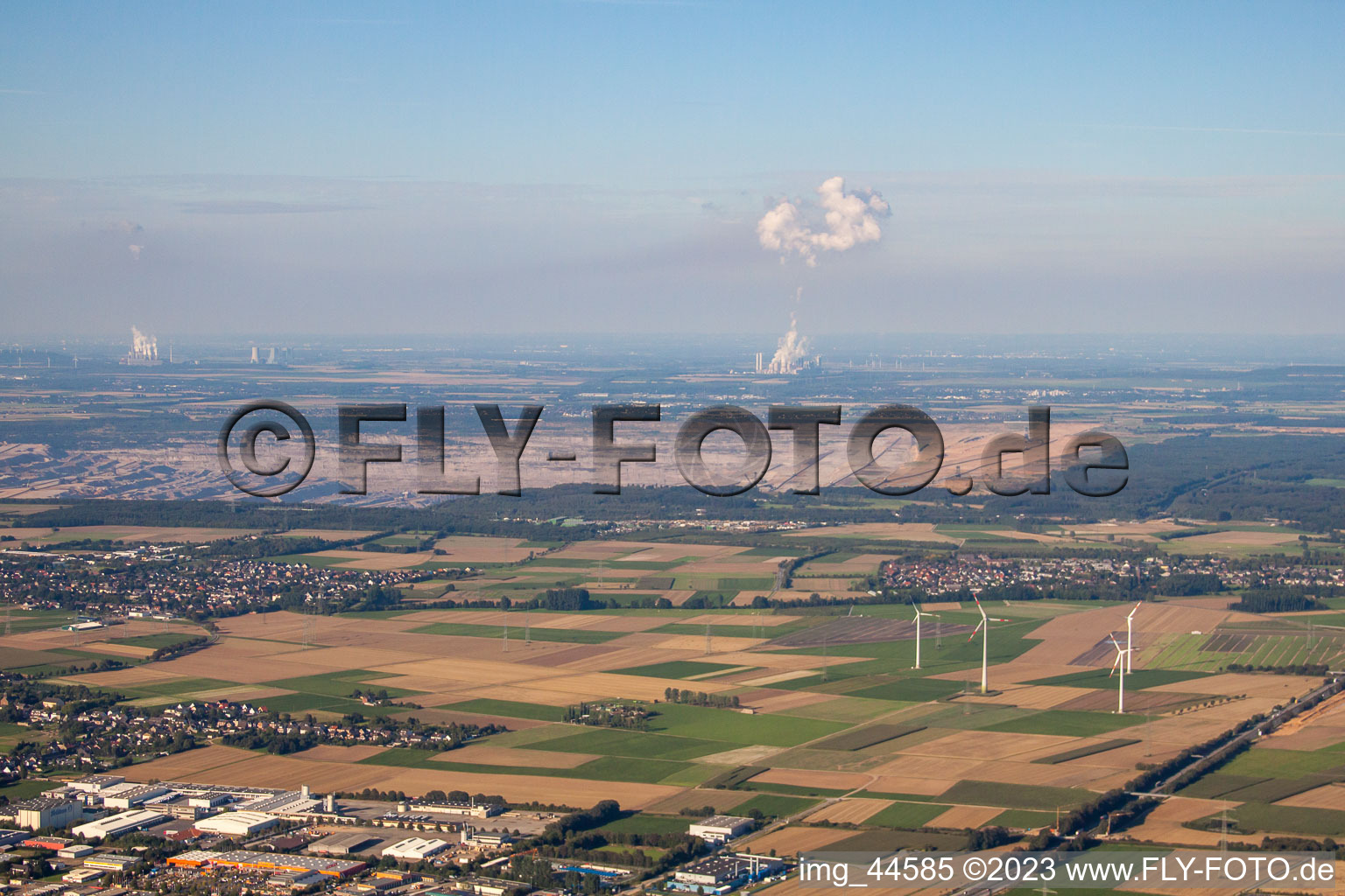 Aerial view of Opencast mining and brown coal power plant in Etzweiler in the state North Rhine-Westphalia, Germany