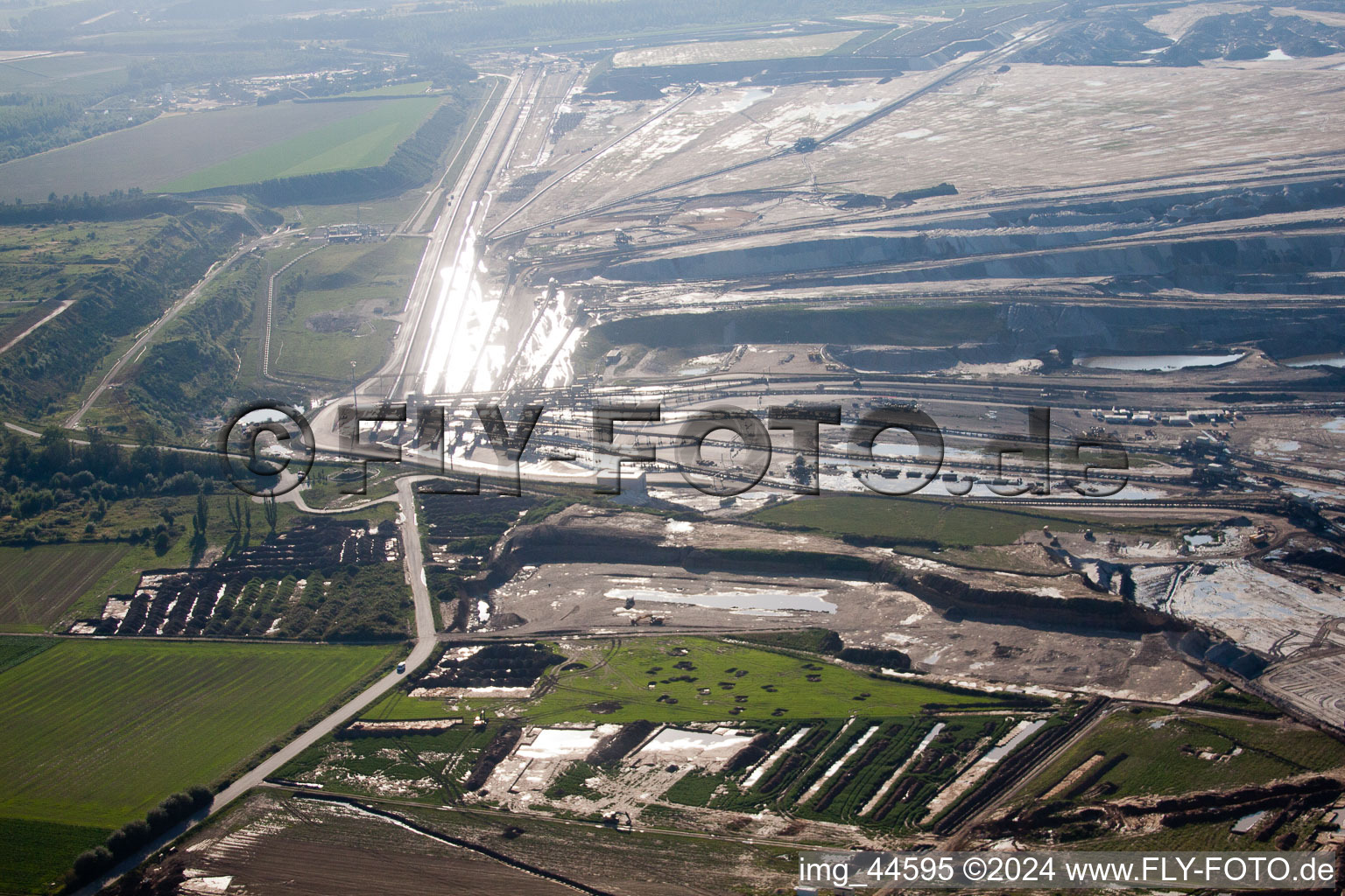 Aerial view of Open-cast lignite mining in Inden in the state North Rhine-Westphalia, Germany