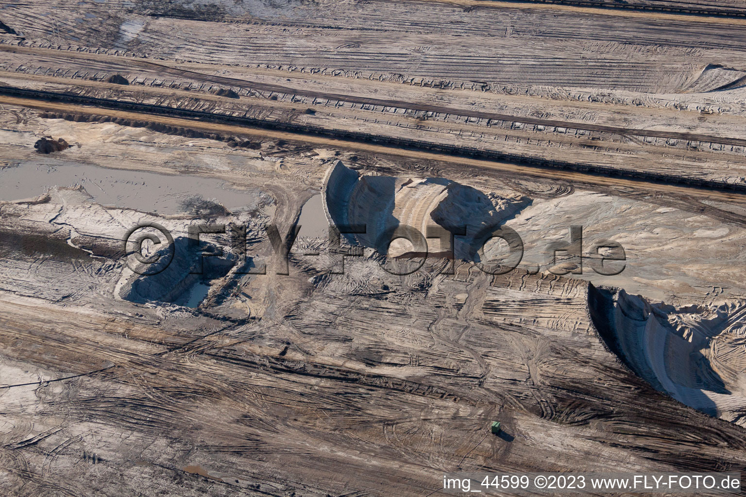 Oblique view of Opencast brown coal mining in Inden in the state North Rhine-Westphalia, Germany