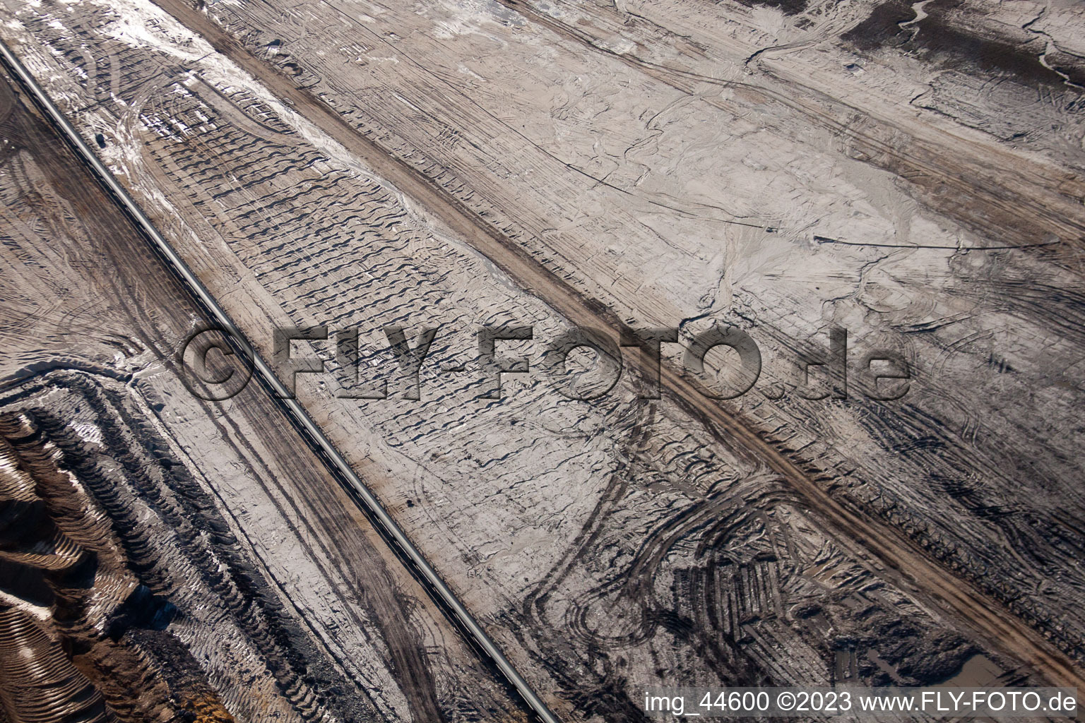 Opencast brown coal mining in Inden in the state North Rhine-Westphalia, Germany from above