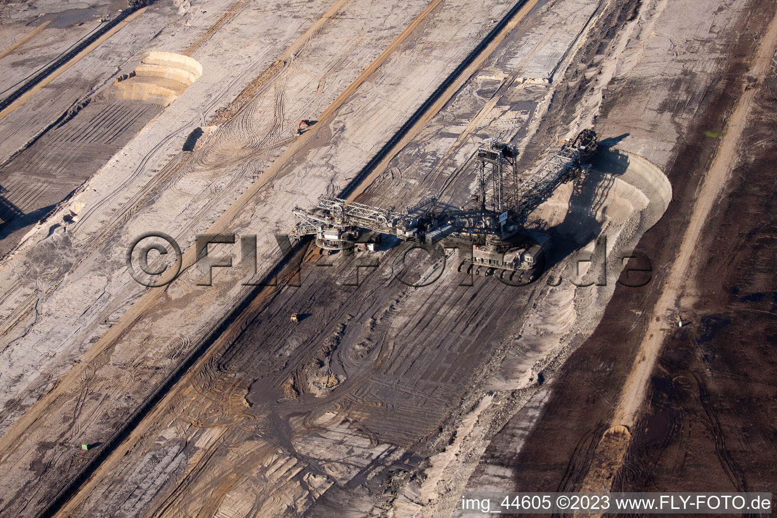 Opencast brown coal mining in Inden in the state North Rhine-Westphalia, Germany from the plane