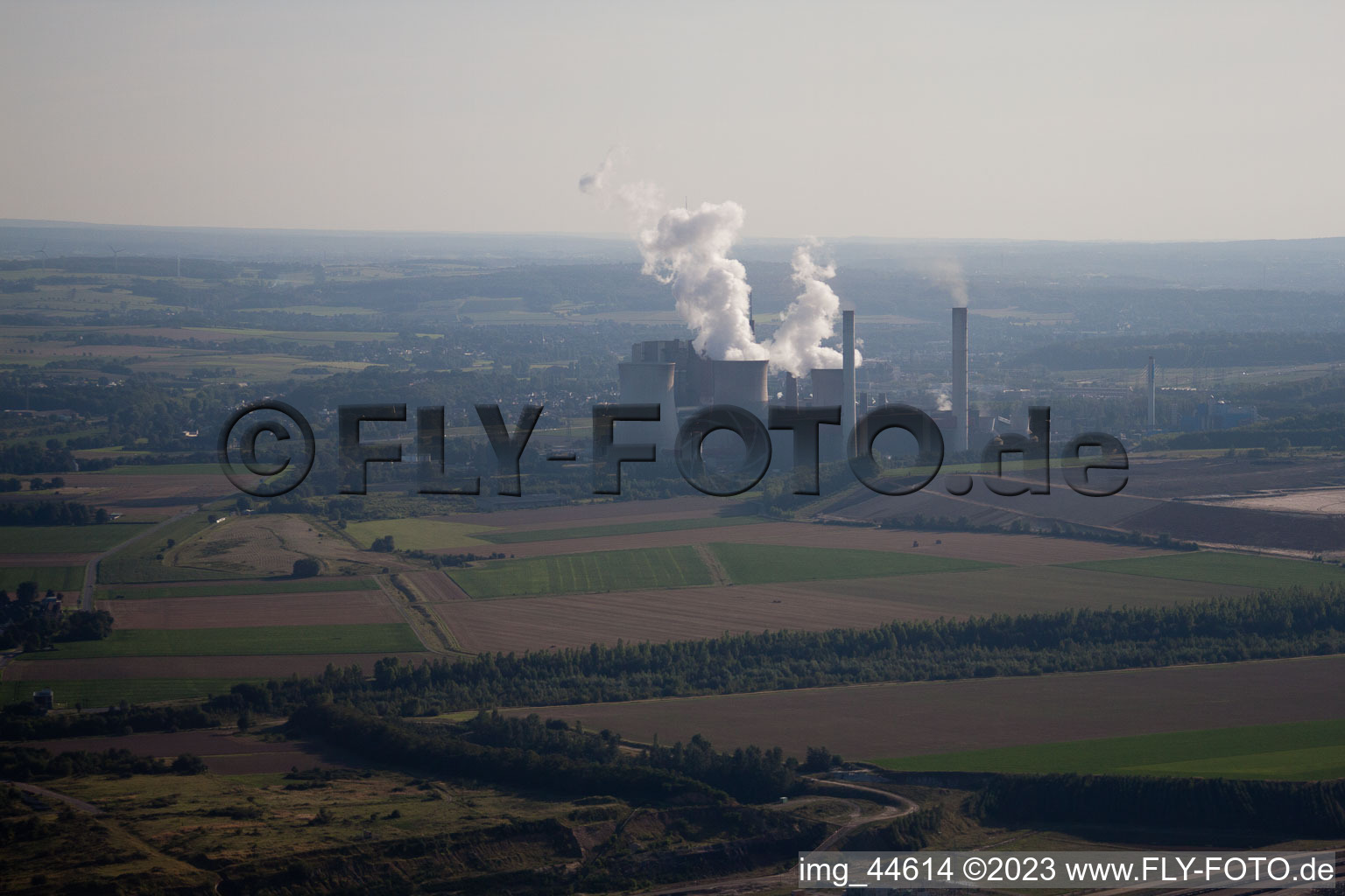 Opencast brown coal mining in Inden in the state North Rhine-Westphalia, Germany viewn from the air