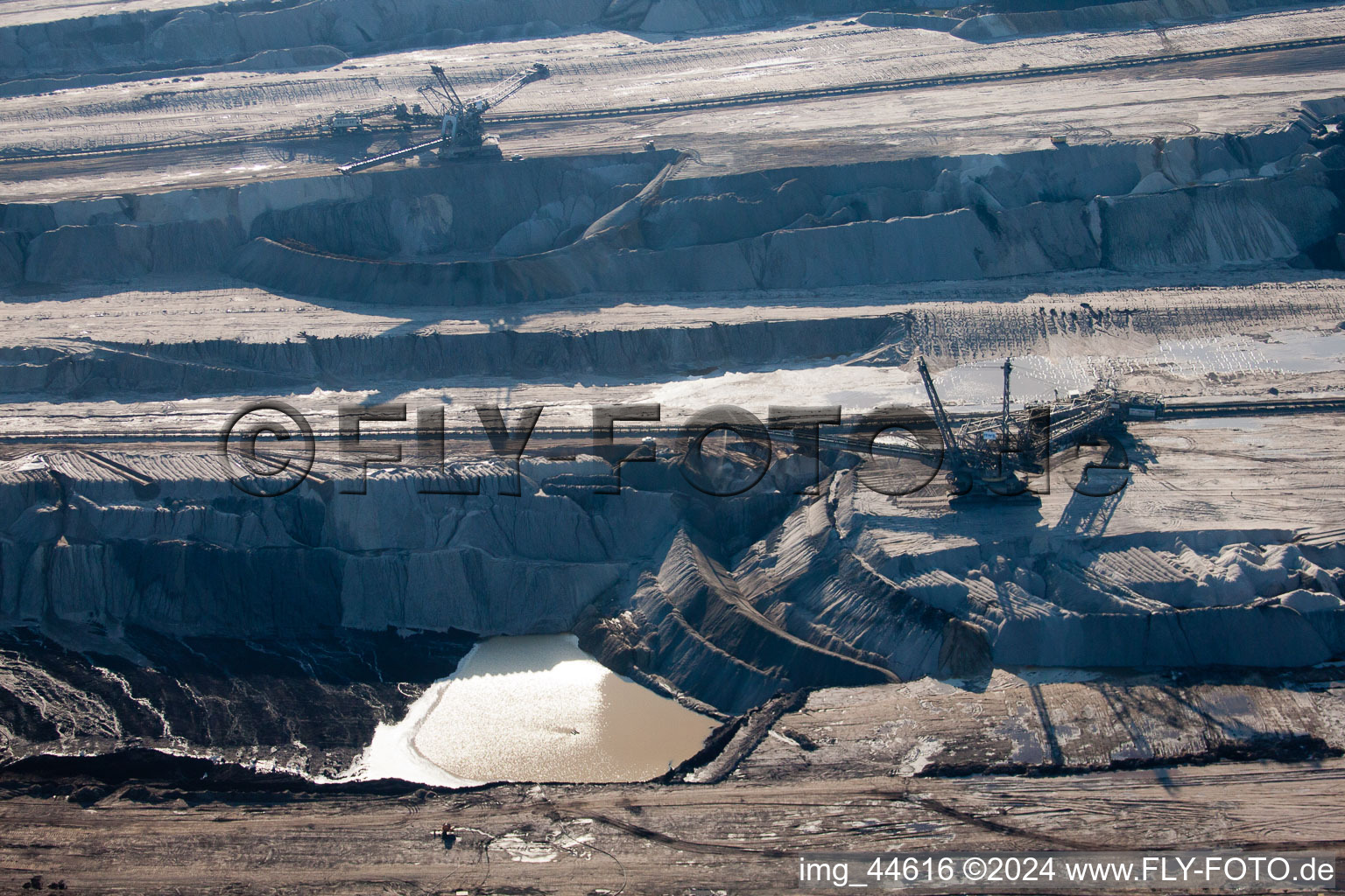 Drone recording of Opencast brown coal mining in Inden in the state North Rhine-Westphalia, Germany