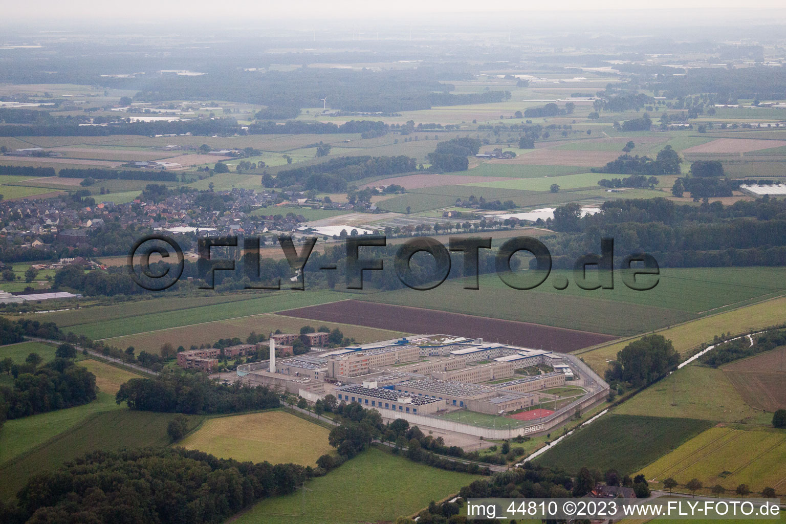 Surrounded by security fence premises of jail Geldern in Geldern in the state North Rhine-Westphalia, Germany