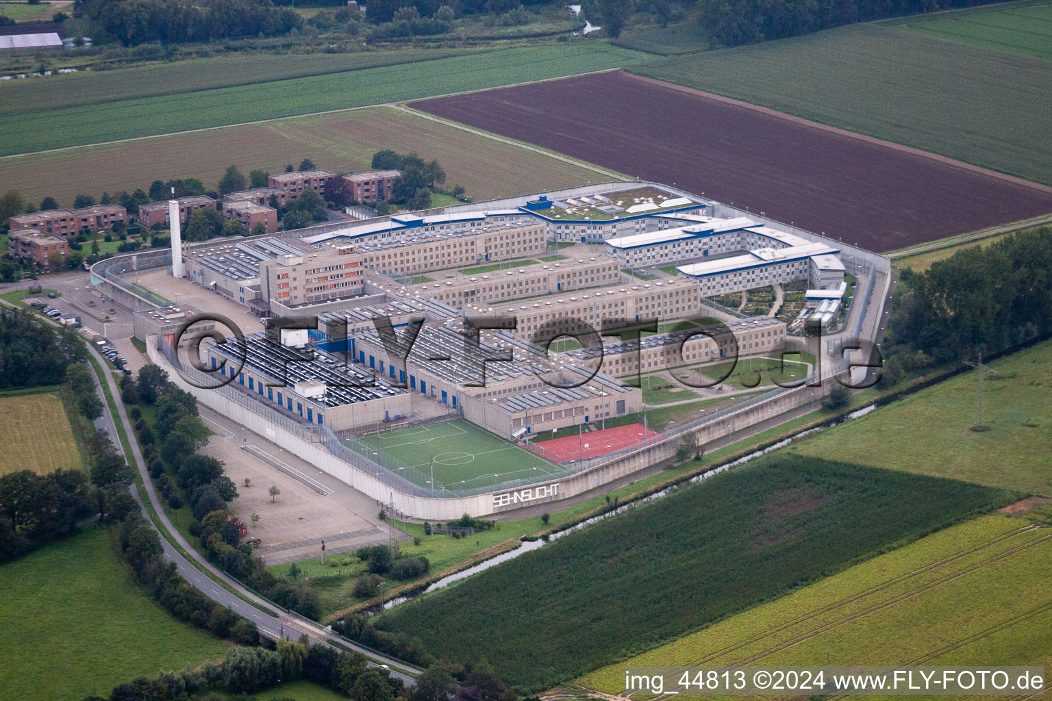 Surrounded by security fence premises of jail Geldern in Geldern in the state North Rhine-Westphalia, Germany