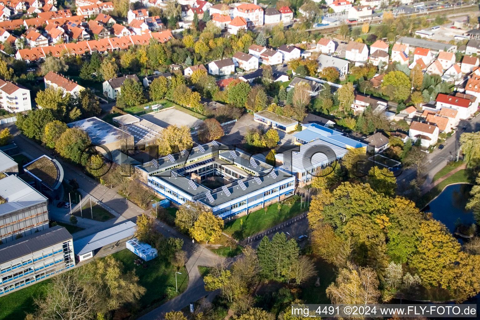 Aerial view of Secondary school in Kandel in the state Rhineland-Palatinate, Germany