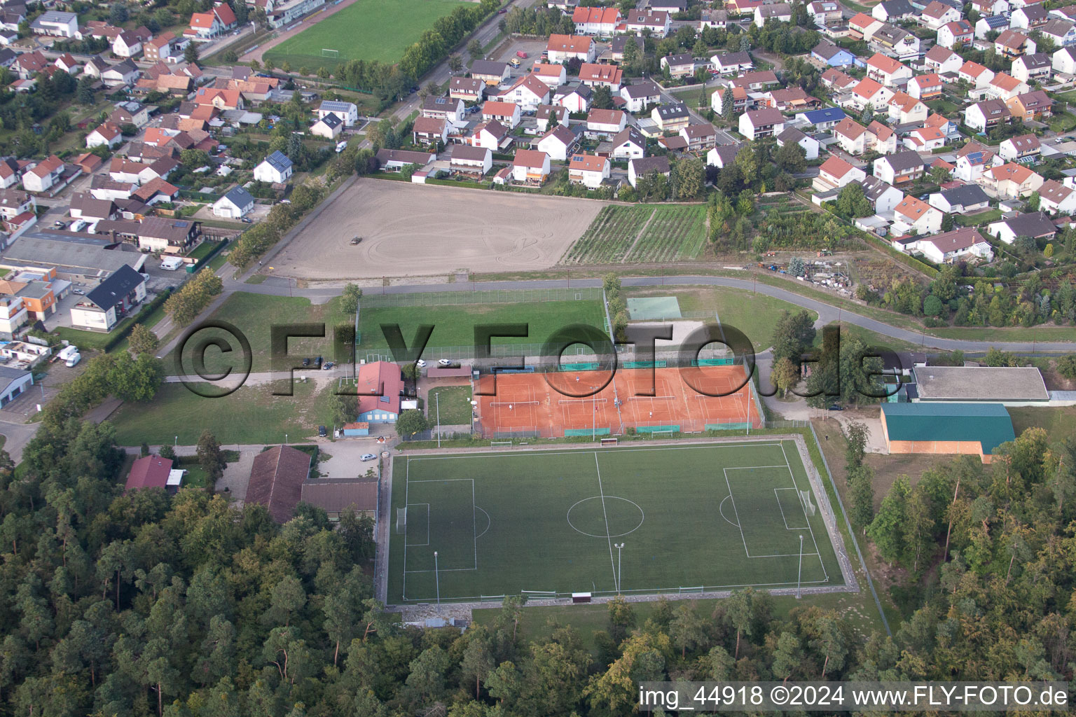 Oblique view of Sports fields in Rheinzabern in the state Rhineland-Palatinate, Germany