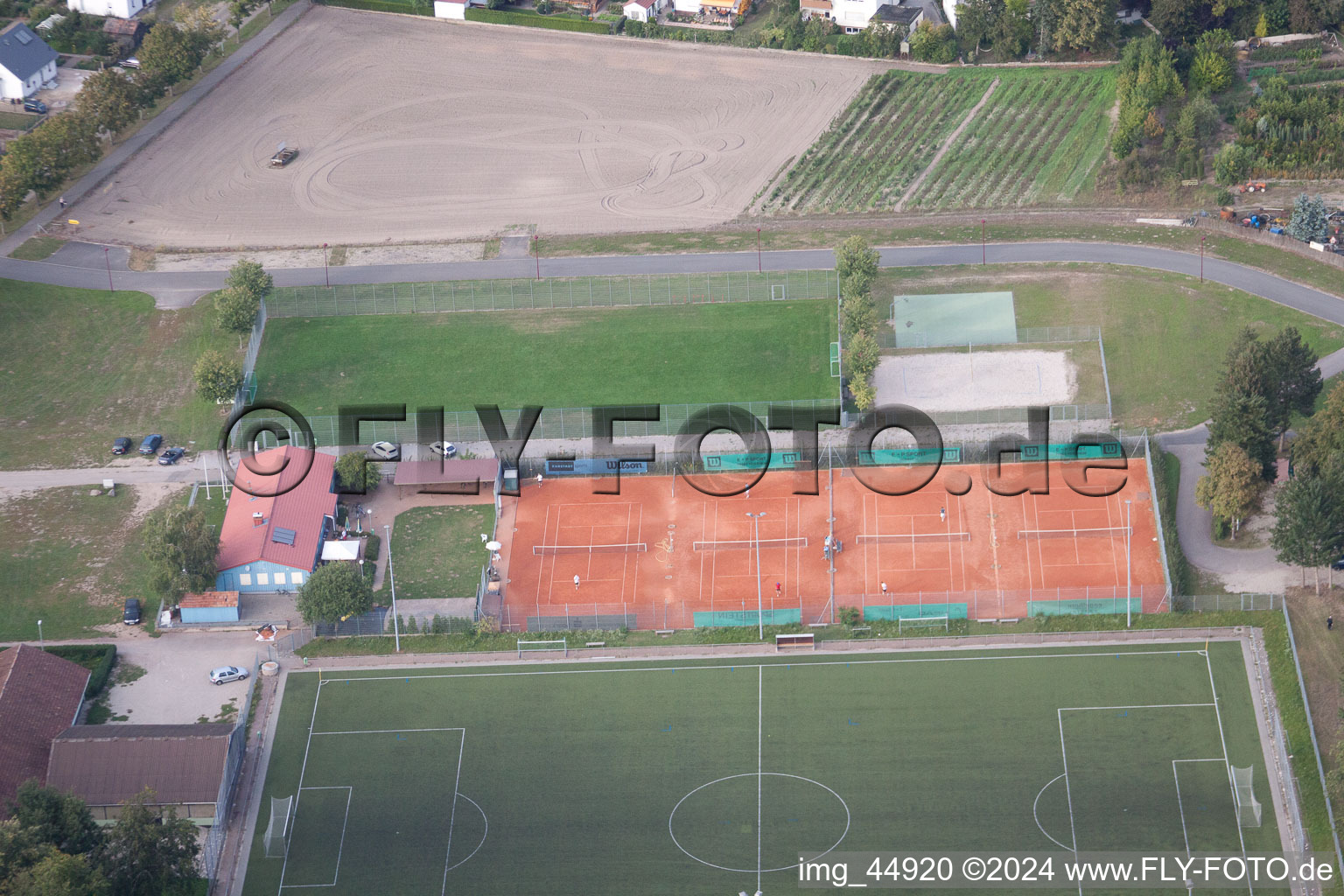 Sports fields in Rheinzabern in the state Rhineland-Palatinate, Germany out of the air