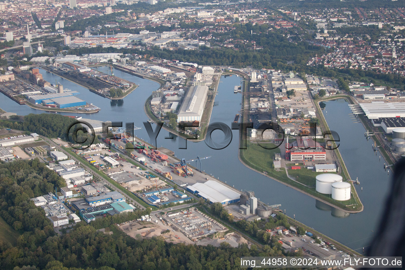 Aerial photograpy of District Rheinhafen in Karlsruhe in the state Baden-Wuerttemberg, Germany