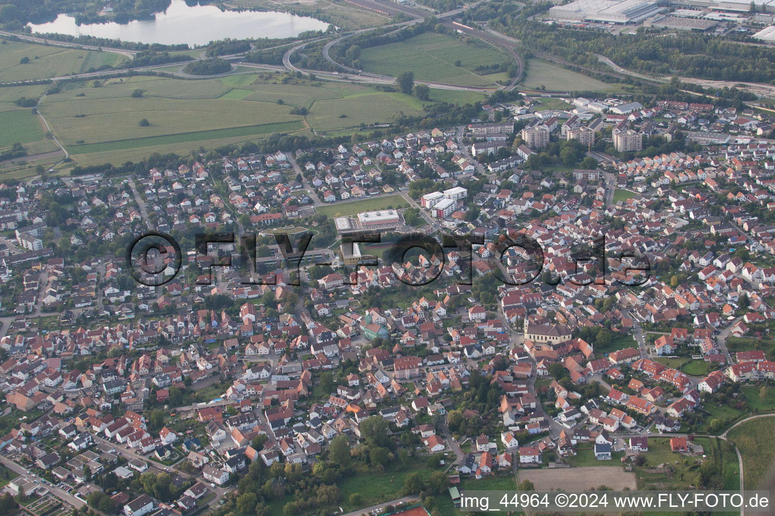 District Maximiliansau in Wörth am Rhein in the state Rhineland-Palatinate, Germany seen from a drone