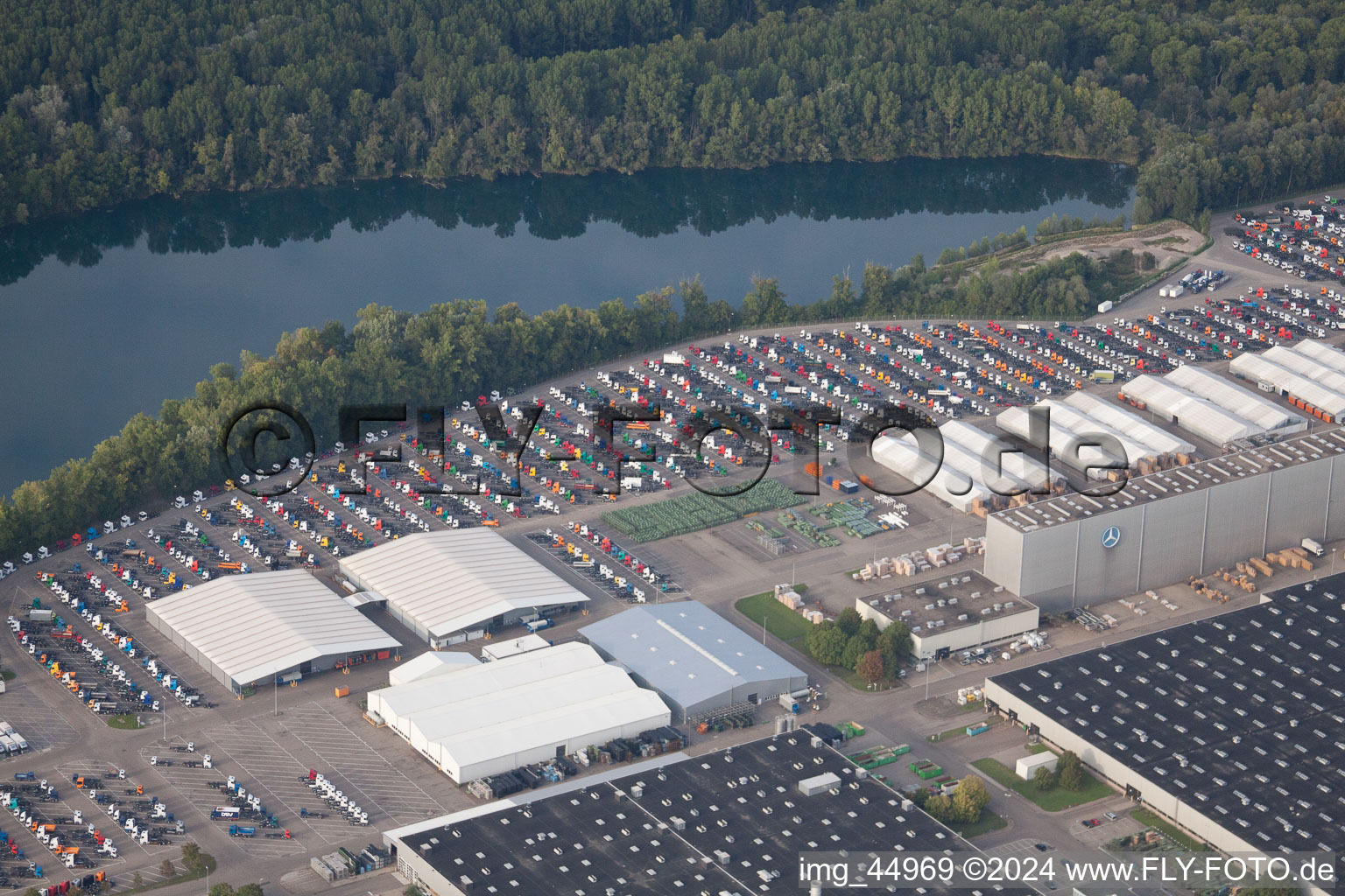 Daimler truck parking spaces in Wörth am Rhein in the state Rhineland-Palatinate, Germany