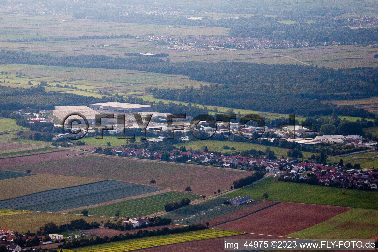 Horst industrial area in the district Minderslachen in Kandel in the state Rhineland-Palatinate, Germany viewn from the air