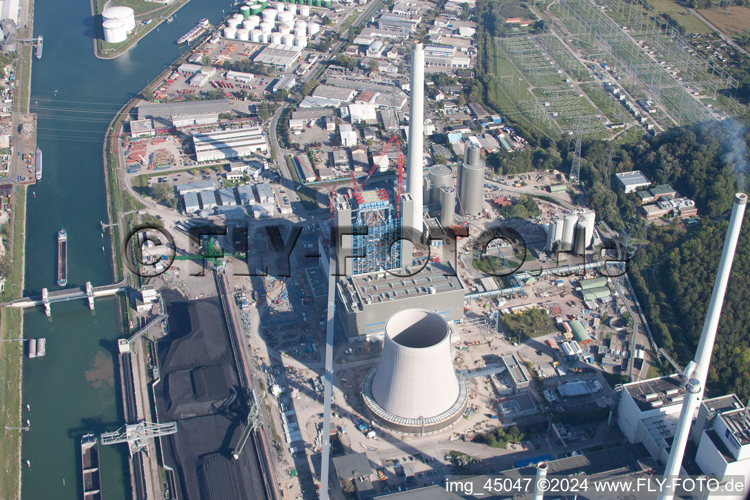 Drone image of ENBW in the district Rheinhafen in Karlsruhe in the state Baden-Wuerttemberg, Germany