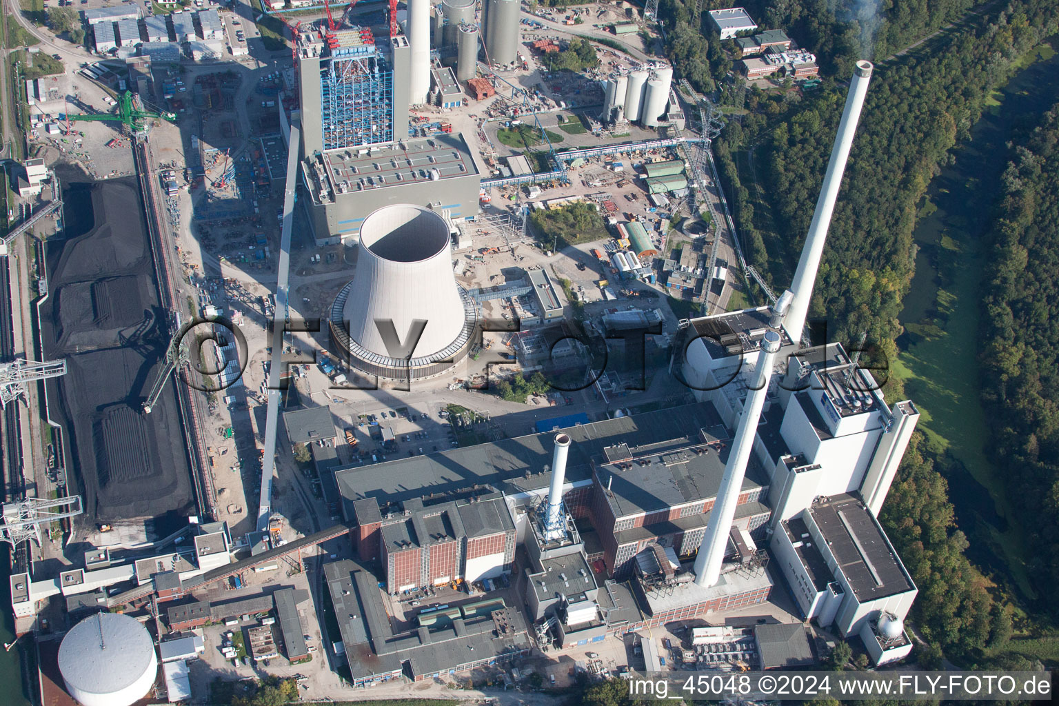 ENBW in the district Rheinhafen in Karlsruhe in the state Baden-Wuerttemberg, Germany from the drone perspective