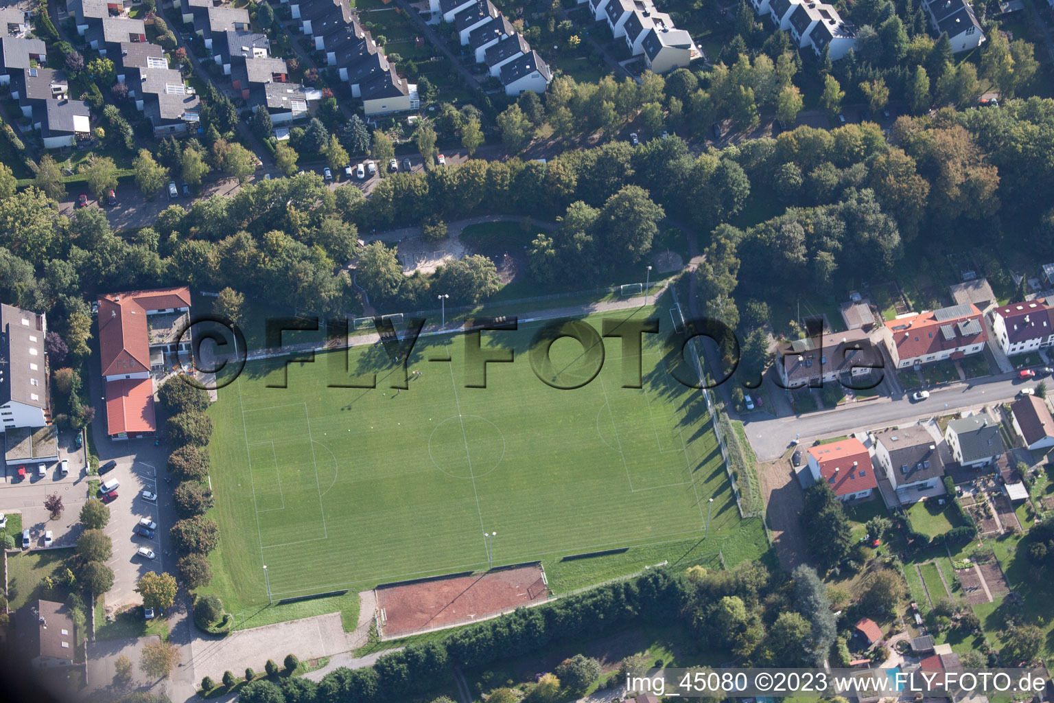 Aerial view of FC Busenbach 1920 eV in the district Busenbach in Waldbronn in the state Baden-Wuerttemberg, Germany