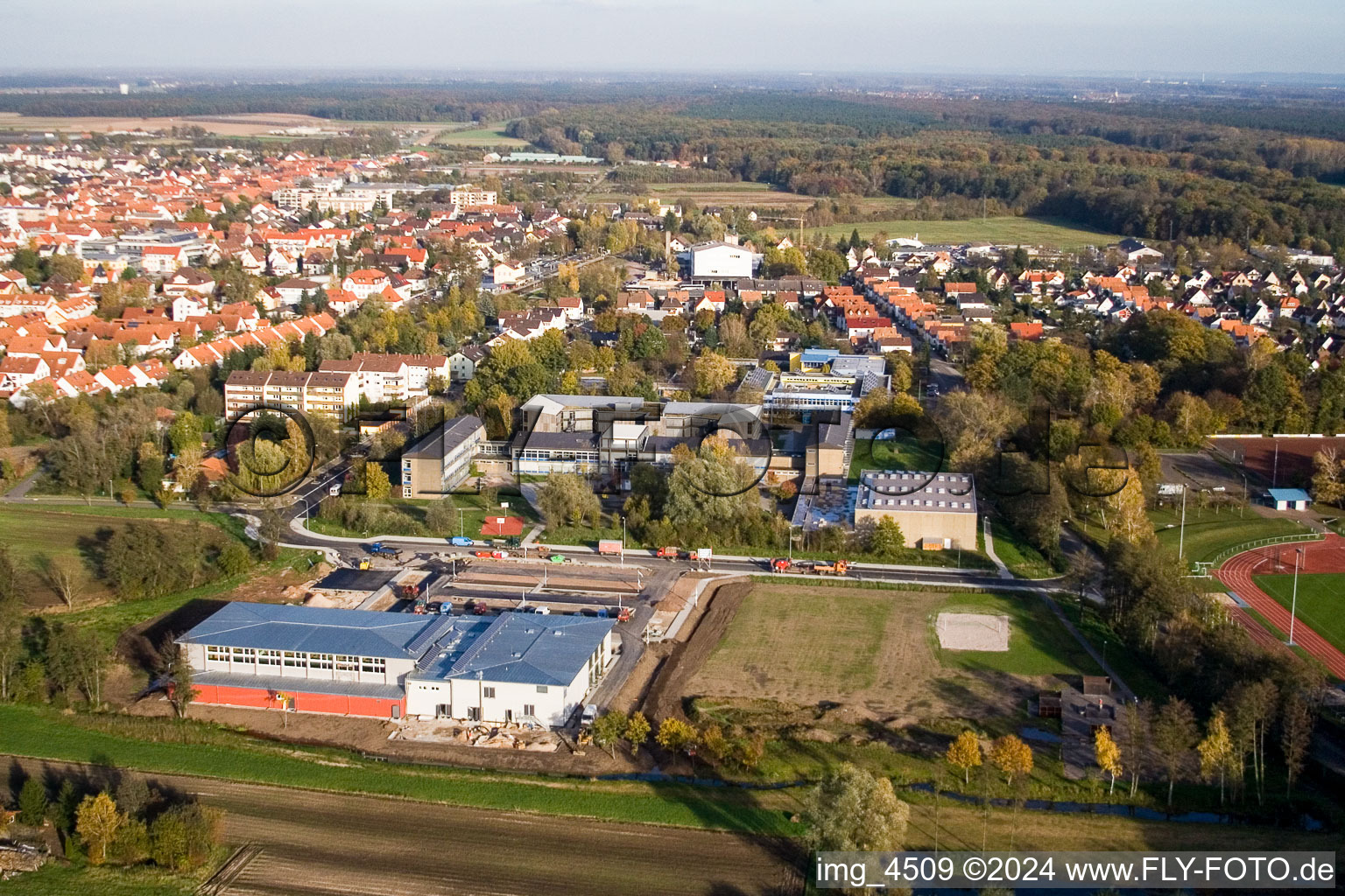 Multipurpose hall in Kandel in the state Rhineland-Palatinate, Germany seen from above