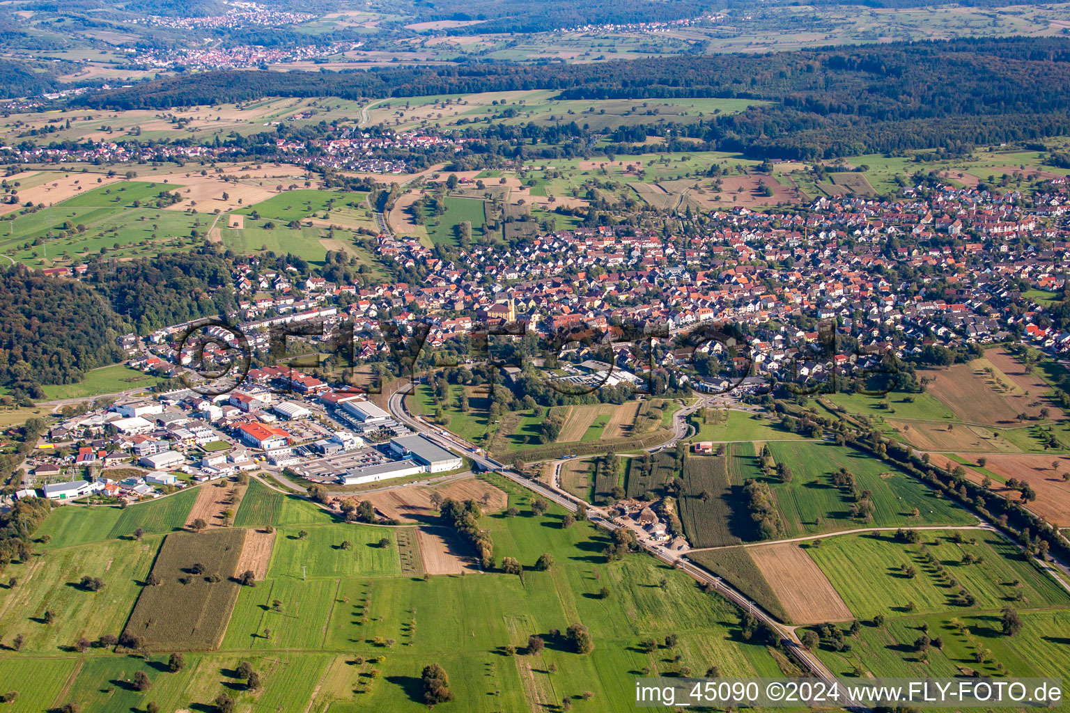 Aerial photograpy of District Langensteinbach in Karlsbad in the state Baden-Wuerttemberg, Germany