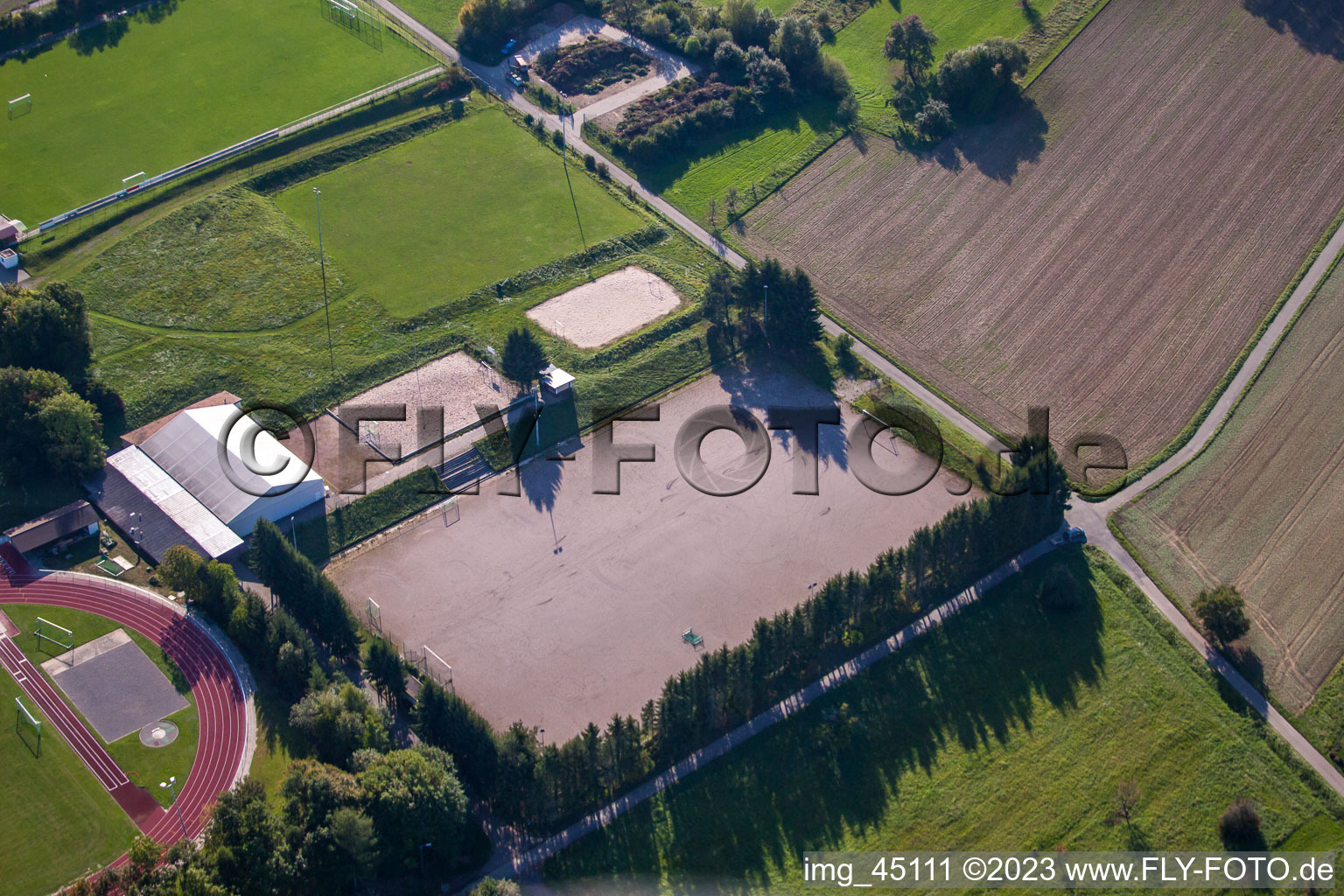 Sports grounds of SV-1899 eV Langensteinbach in the district Langensteinbach in Karlsbad in the state Baden-Wuerttemberg, Germany out of the air