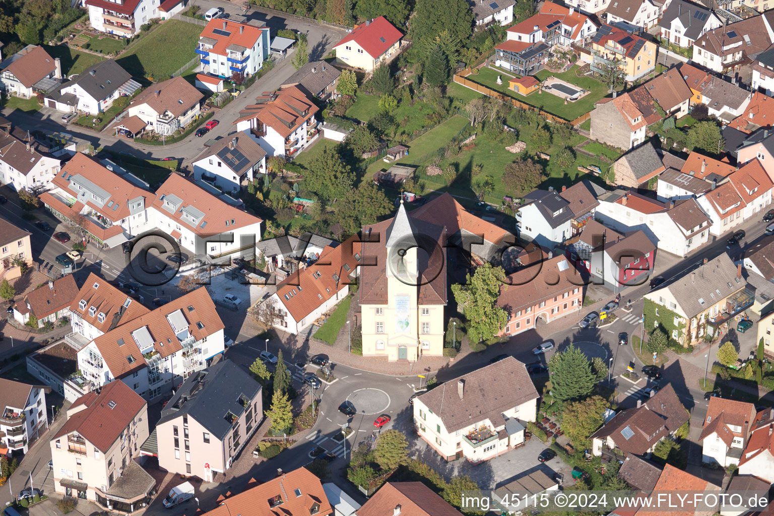 Oblique view of District Langensteinbach in Karlsbad in the state Baden-Wuerttemberg, Germany