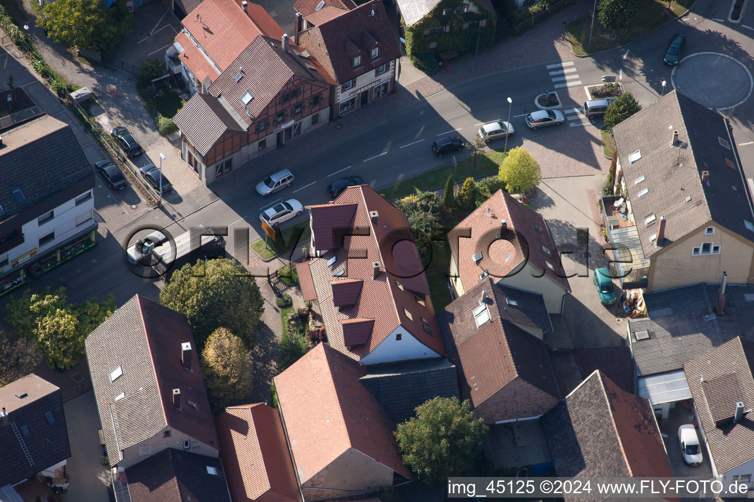 Main Street in the district Langensteinbach in Karlsbad in the state Baden-Wuerttemberg, Germany from above