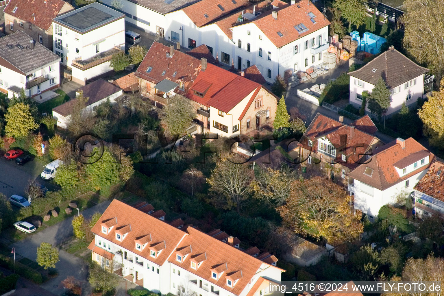 Drone recording of Bismarckstr in Kandel in the state Rhineland-Palatinate, Germany