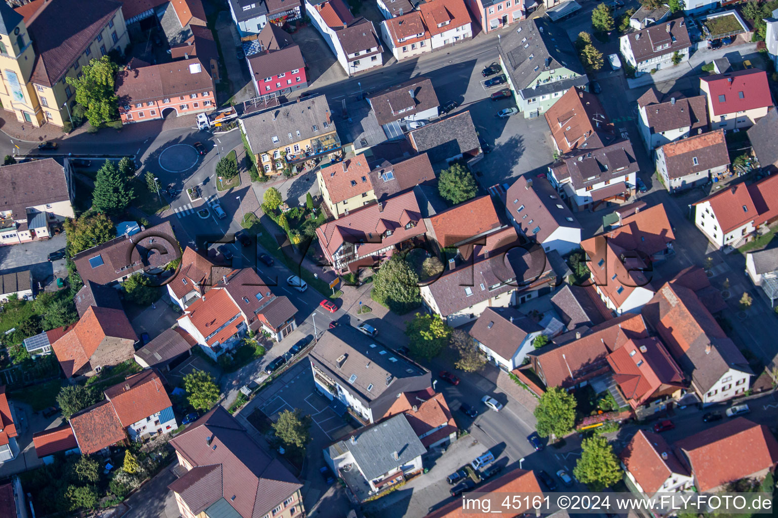 Main Street in the district Langensteinbach in Karlsbad in the state Baden-Wuerttemberg, Germany from above