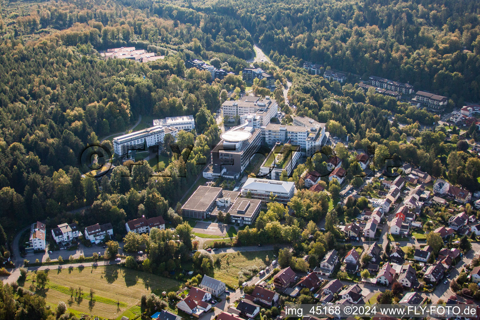 Aerial view of SRH Hospital Karlsbad-Langensteinbach in the district Langensteinbach in Karlsbad in the state Baden-Wuerttemberg, Germany