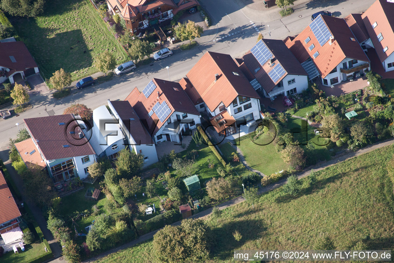 Mozartstr in the district Langensteinbach in Karlsbad in the state Baden-Wuerttemberg, Germany out of the air