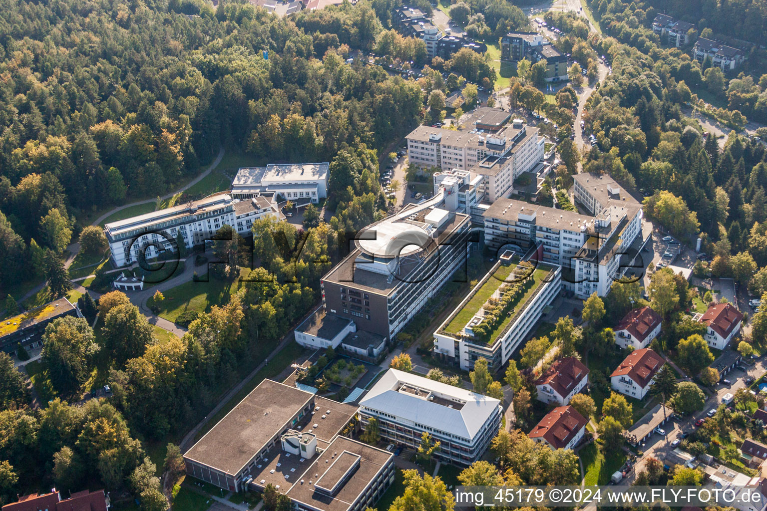 Aerial view of Hospital grounds of the Clinic SRH Klinikum Karlsbad-Langensteinbach GmbH in the district Langensteinbach in Karlsbad in the state Baden-Wurttemberg, Germany