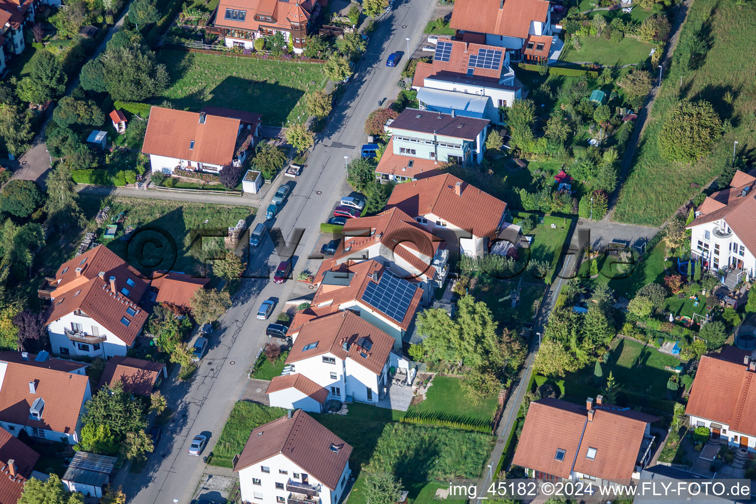 Mozartstr in the district Langensteinbach in Karlsbad in the state Baden-Wuerttemberg, Germany out of the air