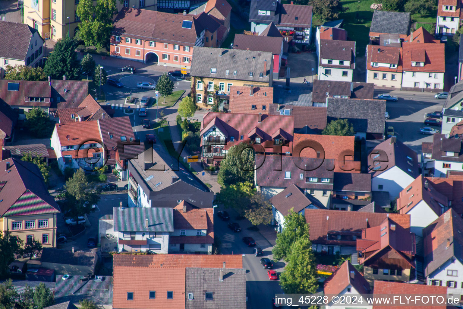 Main Street in the district Langensteinbach in Karlsbad in the state Baden-Wuerttemberg, Germany out of the air