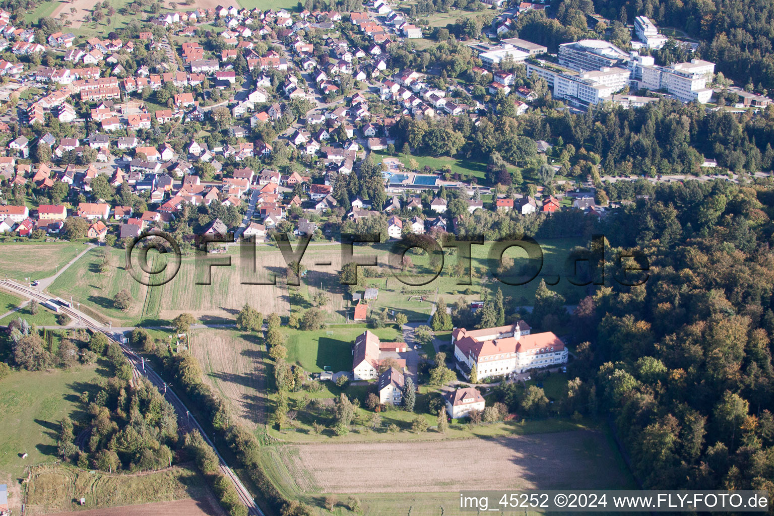 Bird's eye view of District Langensteinbach in Karlsbad in the state Baden-Wuerttemberg, Germany