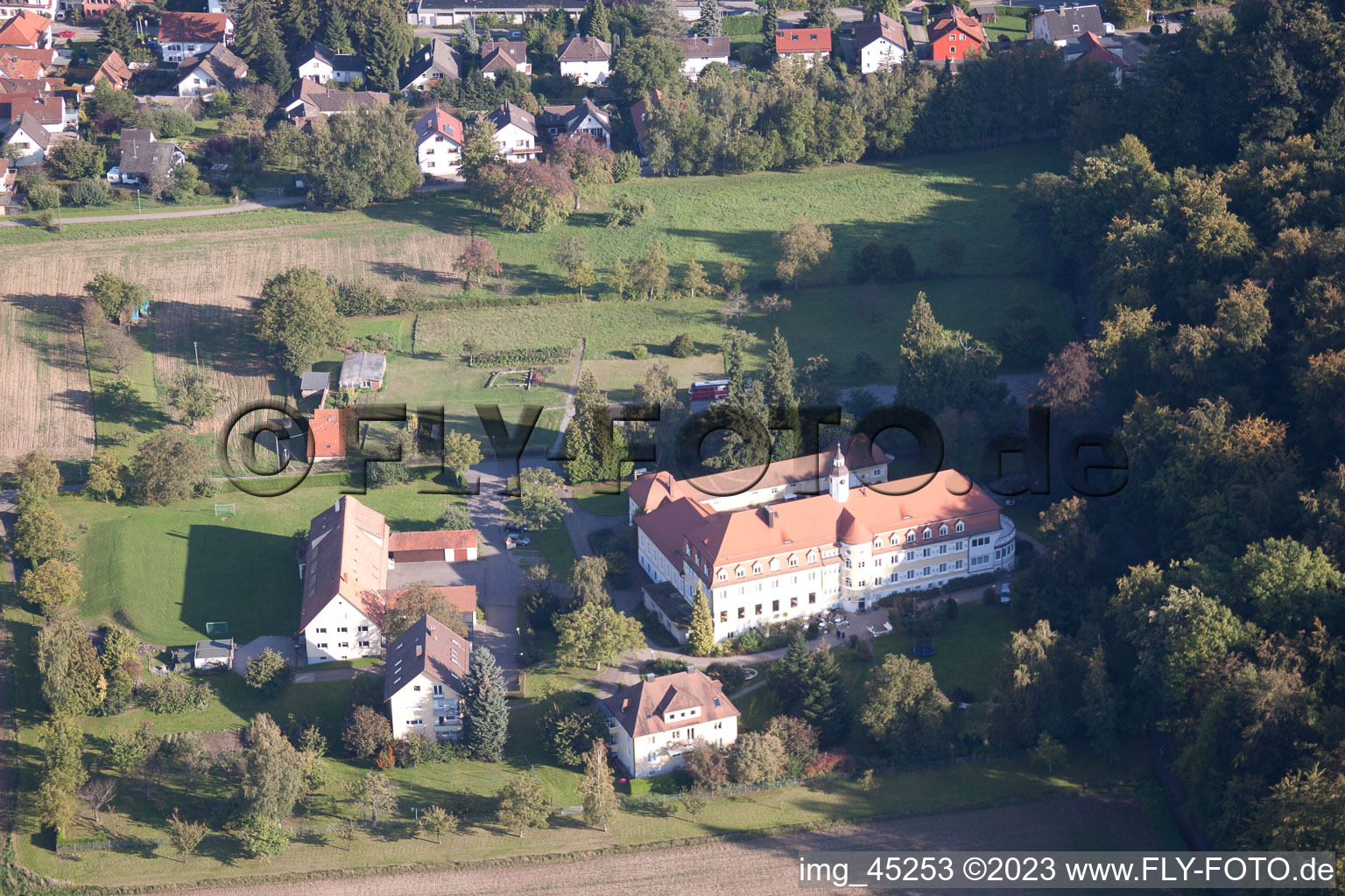 Aerial photograpy of Bible Home in the district Langensteinbach in Karlsbad in the state Baden-Wuerttemberg, Germany