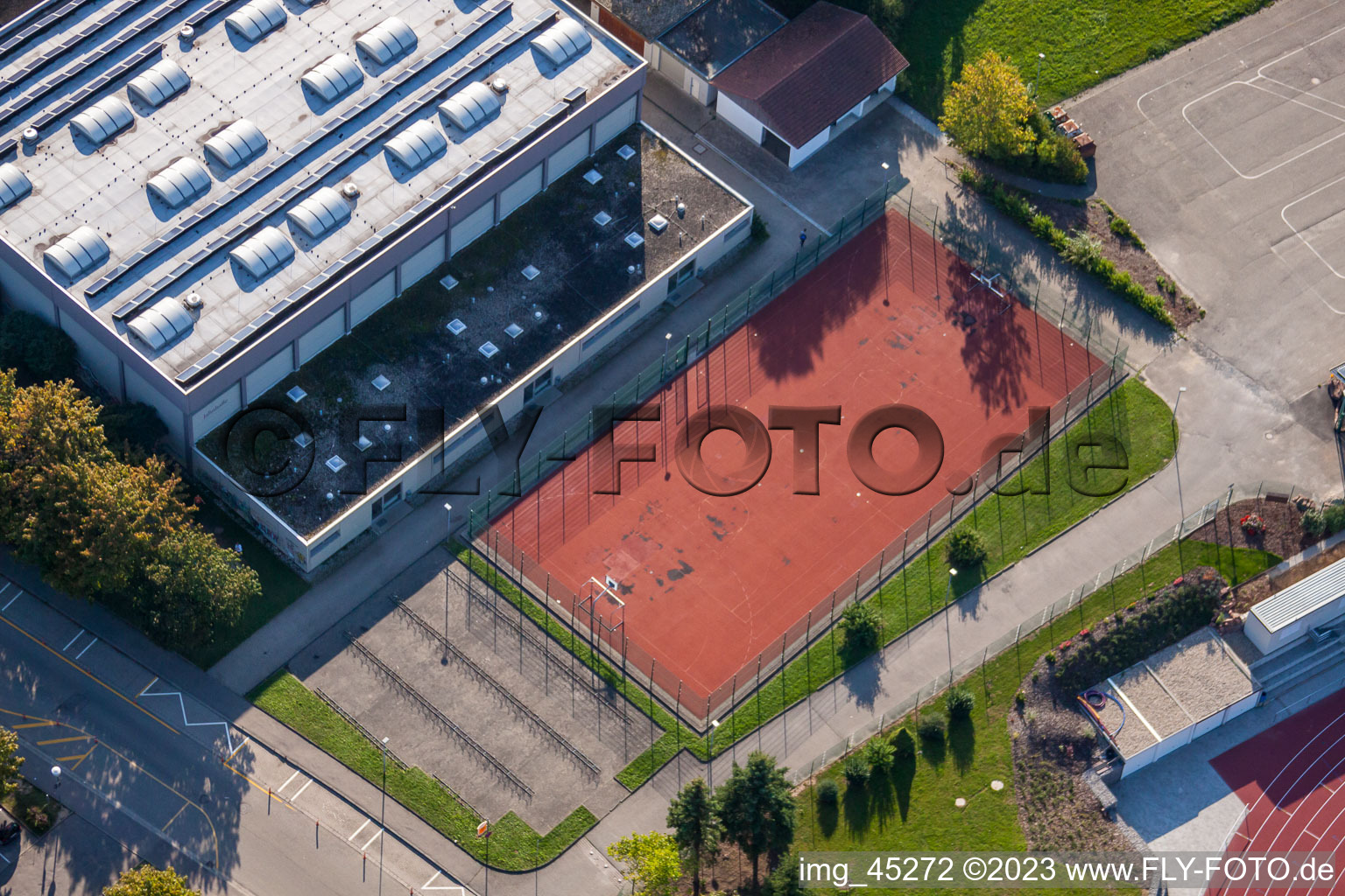 Bird's eye view of Sports grounds of SV-1899 eV Langensteinbach in the district Langensteinbach in Karlsbad in the state Baden-Wuerttemberg, Germany