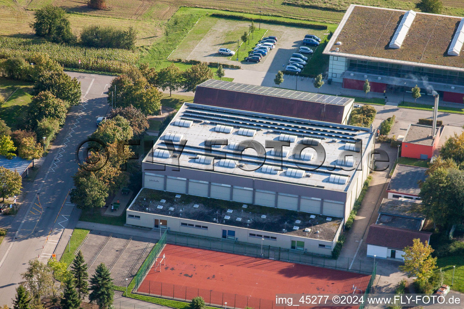 Drone image of Sports grounds of SV-1899 eV Langensteinbach in the district Langensteinbach in Karlsbad in the state Baden-Wuerttemberg, Germany