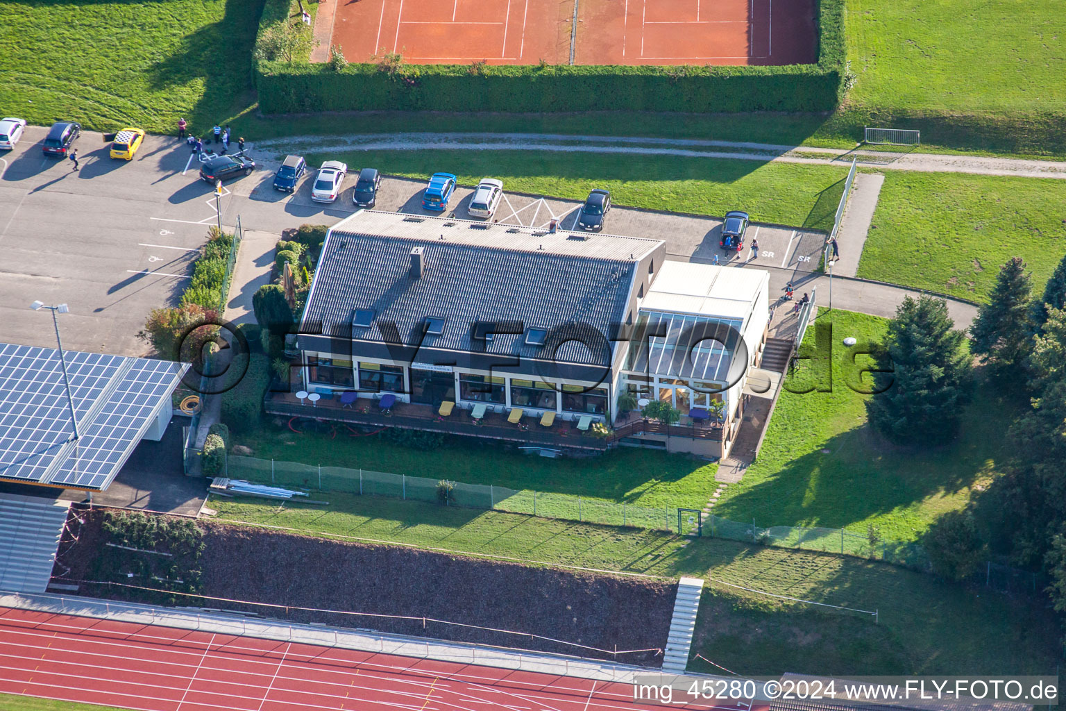 Restaurant Wagenburg on the sports grounds of SV 1899 Langensteinbach eV in the district Langensteinbach in Karlsbad in the state Baden-Wuerttemberg, Germany