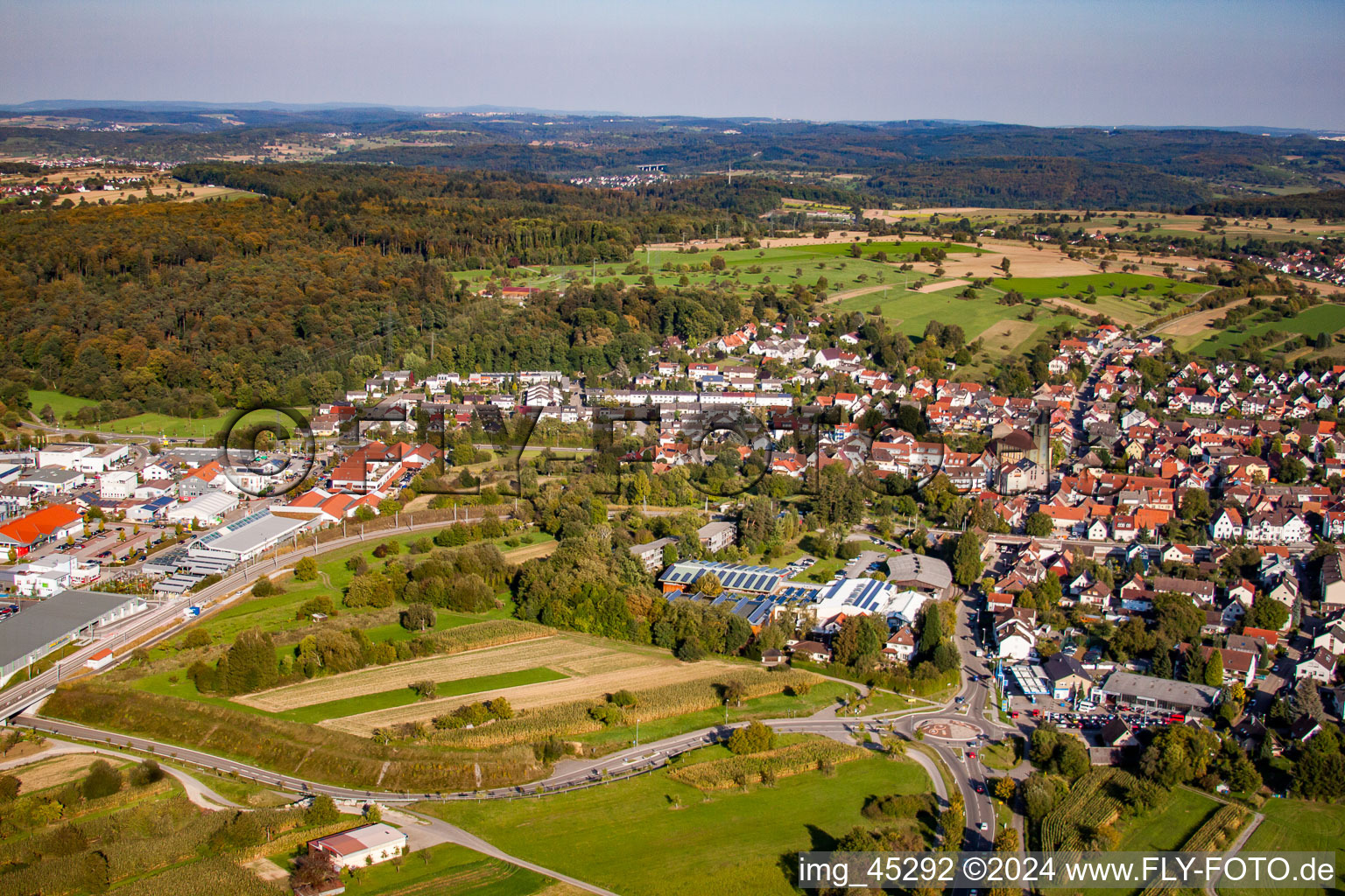 From the west in the district Langensteinbach in Karlsbad in the state Baden-Wuerttemberg, Germany