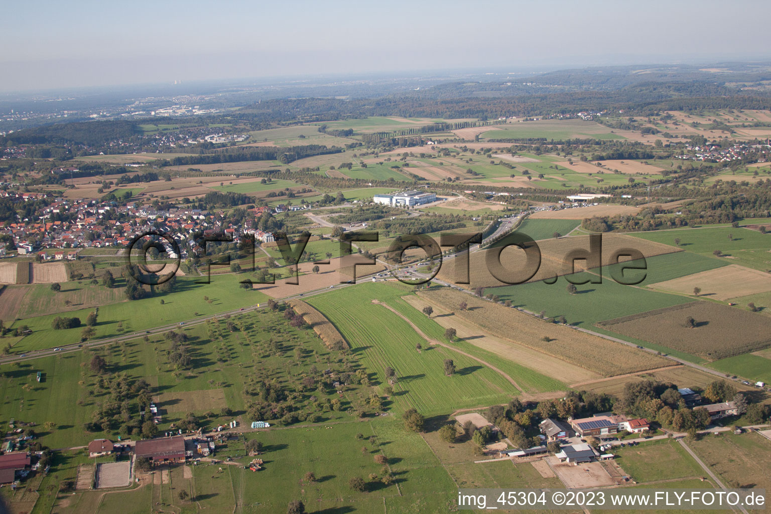 District Palmbach in Karlsruhe in the state Baden-Wuerttemberg, Germany from the plane