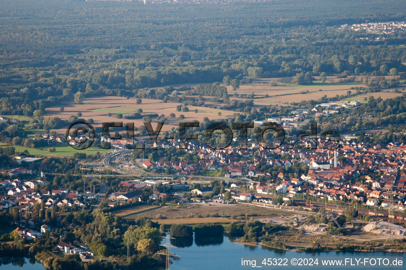 Aerial view of District Maximiliansau in Wörth am Rhein in the state Rhineland-Palatinate, Germany